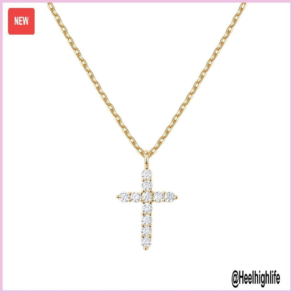 14K Gold Plated Cubic Zirconia Cross Pendant Necklace 19" Chain